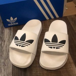 White Adidas slides